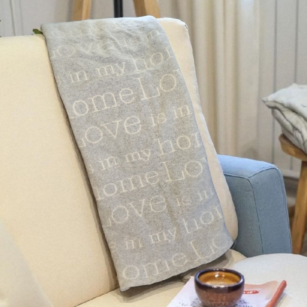 Darzzi Cozy Love Is My Home Gray & White Throw Blanket Lambswool Luxury High-end